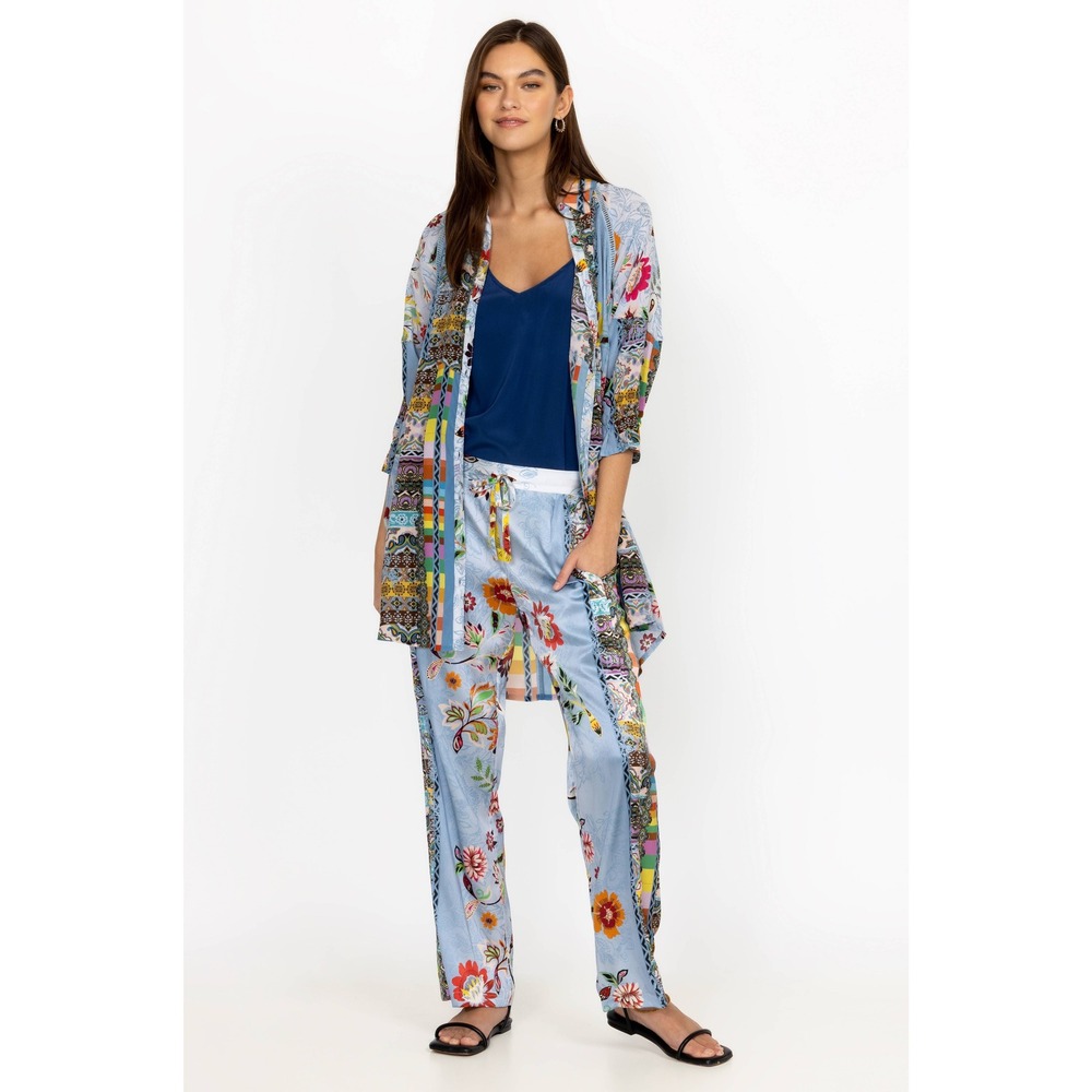 Johnny Was Silk Blend Rainbow Liza Pant Floral Patchwork Lounge Blue Multi Large